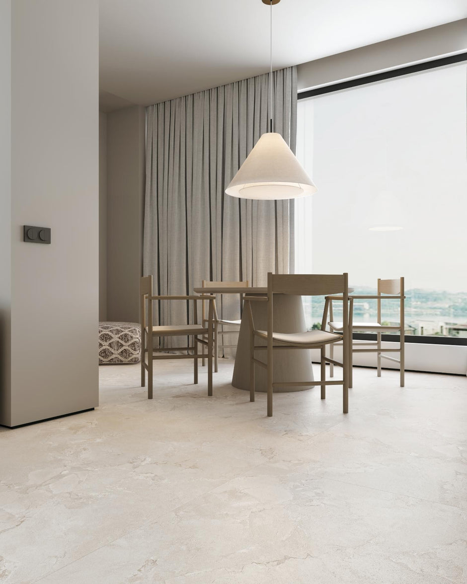 Geo Stone Chalk Matt Stone Look Porcelain Tiles in a room setting