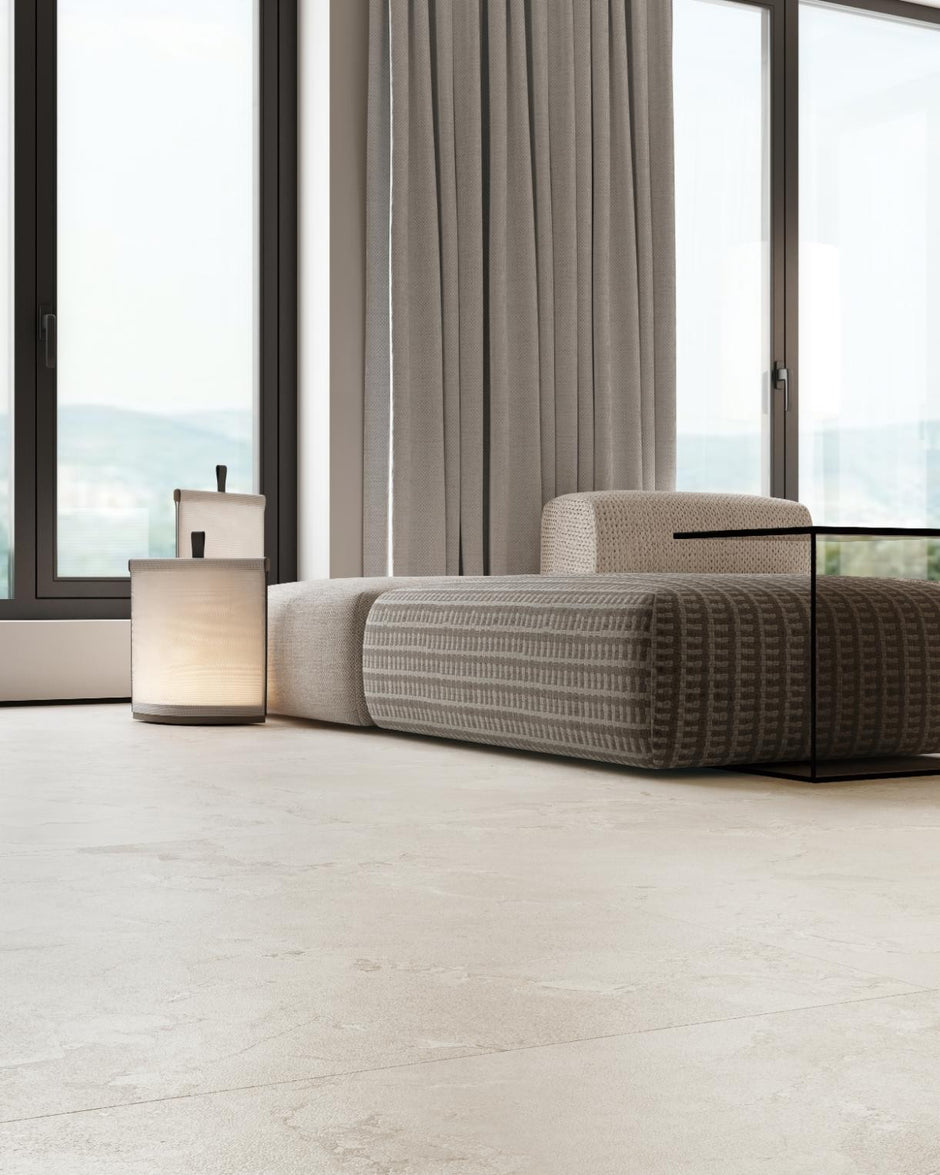 Geo Stone Chalk Matt Stone Look Porcelain Tiles in a room setting