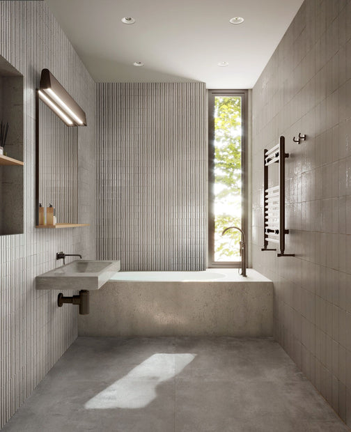 Glace Bianco Gloss Porcelain Subway Tiles in a room setting
