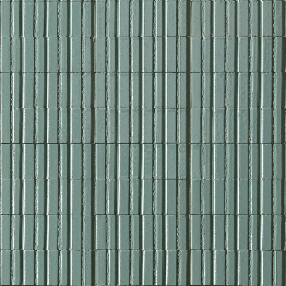 Glace Turchese 3D Structured Gloss Porcelain Subway Tiles in a room setting