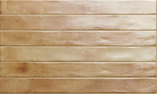 Graffiti Beige Satin Porcelain Subway Tiles in a room setting