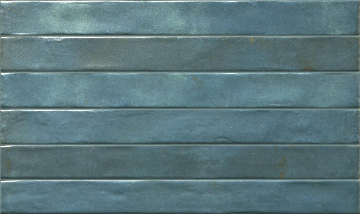 Graffiti Blue Satin Porcelain Subway Tiles in a room setting