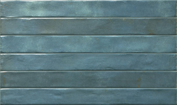 Graffiti Blue Satin Porcelain Subway Tiles in a room setting