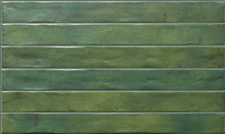 Graffiti Green Satin Porcelain Subway Tiles in a room setting