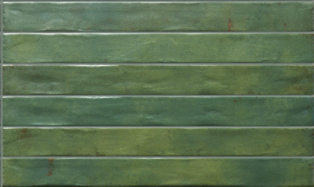 Graffiti Green Satin Porcelain Subway Tiles in a room setting