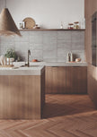 Graffiti Light Grey Satin Porcelain Subway Tiles in a room setting