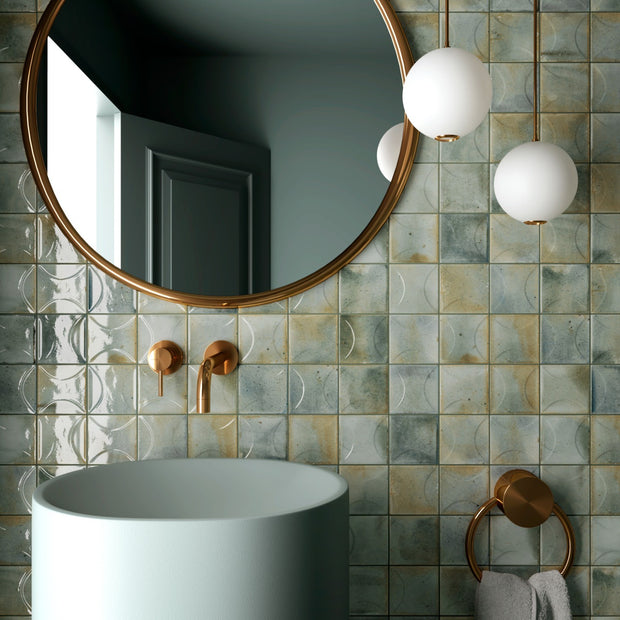Hanoi Celadon Gloss Ceramic Tiles 100x100mm in a room setting