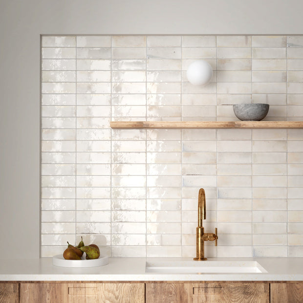 Hanoi White Gloss Ceramic Subway Tiles 65x200mm in a room setting