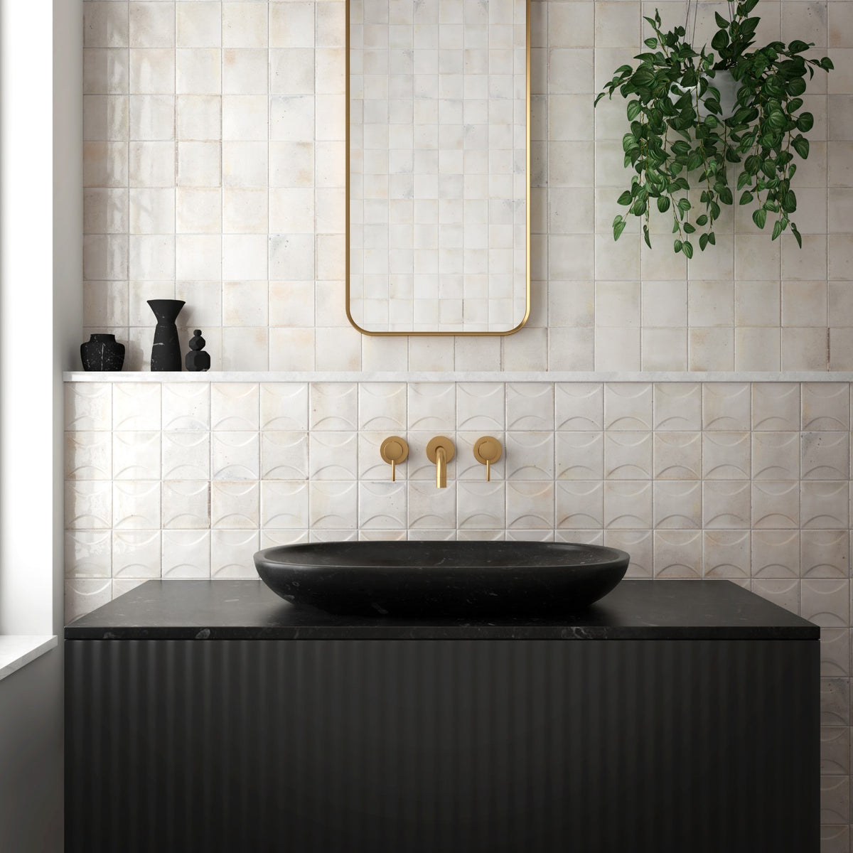 Hanoi White Gloss Ceramic Tiles 100x100mm in a room setting