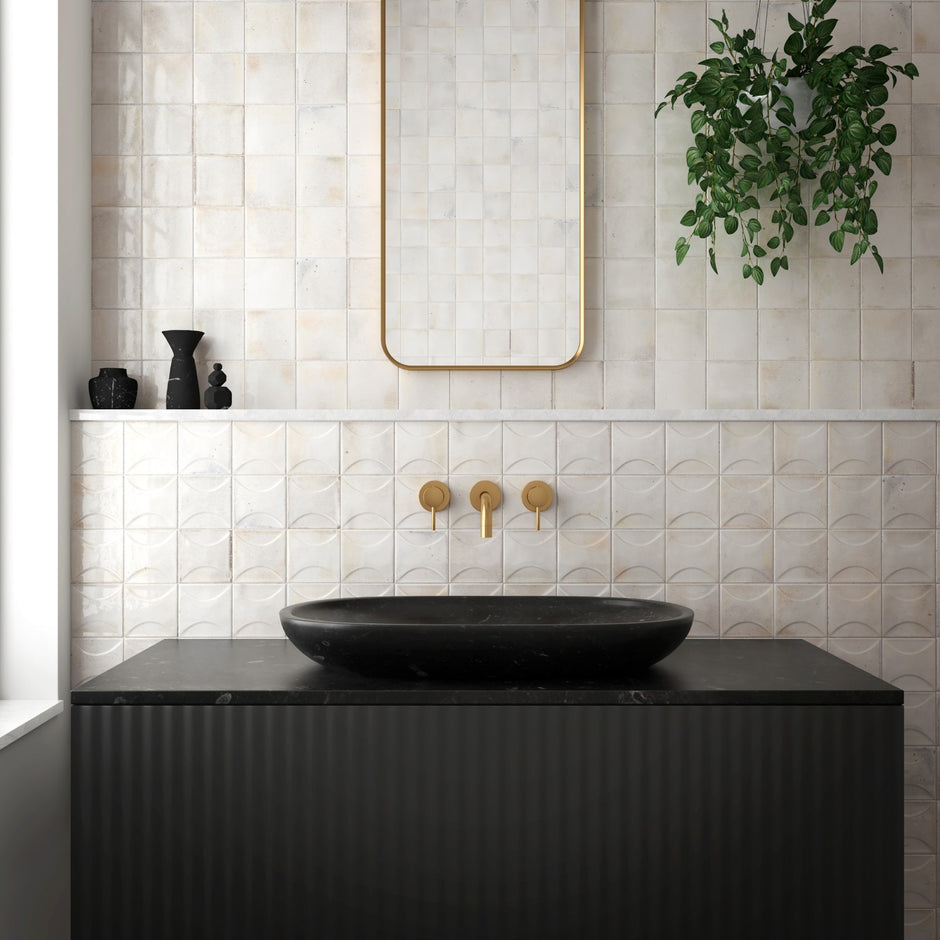 Hanoi White Gloss Ceramic Tiles 100x100mm in a room setting