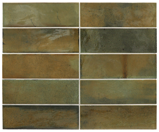 Hanoi Wild Olive Gloss Ceramic Subway Tiles 65x200mm tile