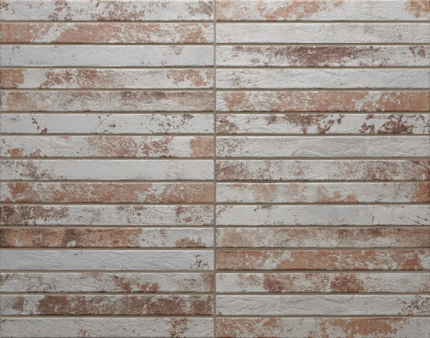 Harlem Red White Brick Matt Porcelain Subway Tiles in a room setting