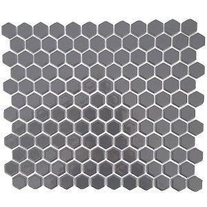 Hexagon Grey Gloss Porcelain Mosaic tile