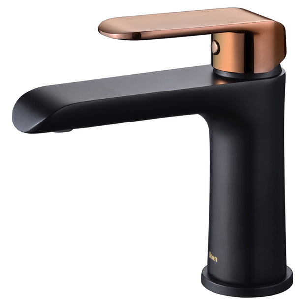 Ikon Kara Basin Mixer in Matte Black / Rose Gold