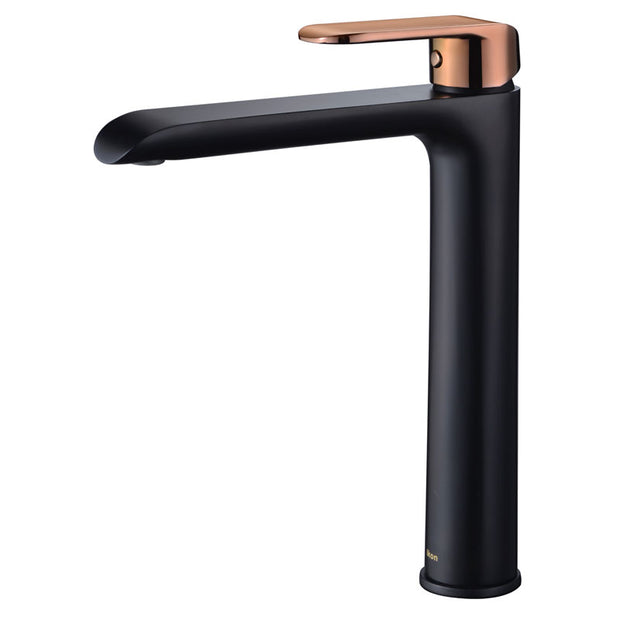 Ikon Kara Basin Mixer High Rise in Matte Black / Rose Gold