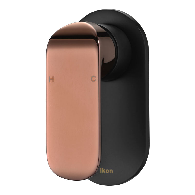Ikon Kara Wall Mixer in Matte Black / Rose Gold