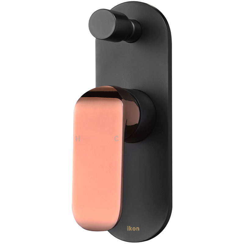Ikon Kara Wall Mixer Diverter in Matte Black / Rose Gold