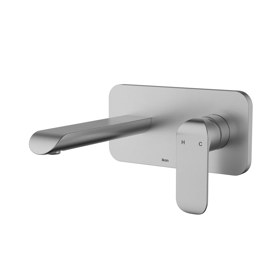 Ikon Kara Wall Basin Mixer in Brushed Nickel