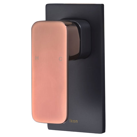 Ikon Seto Wall Mixer in Matte Black / Rose Gold