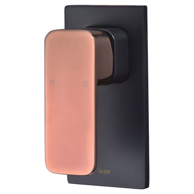 Ikon Seto Wall Mixer in Matte Black / Rose Gold