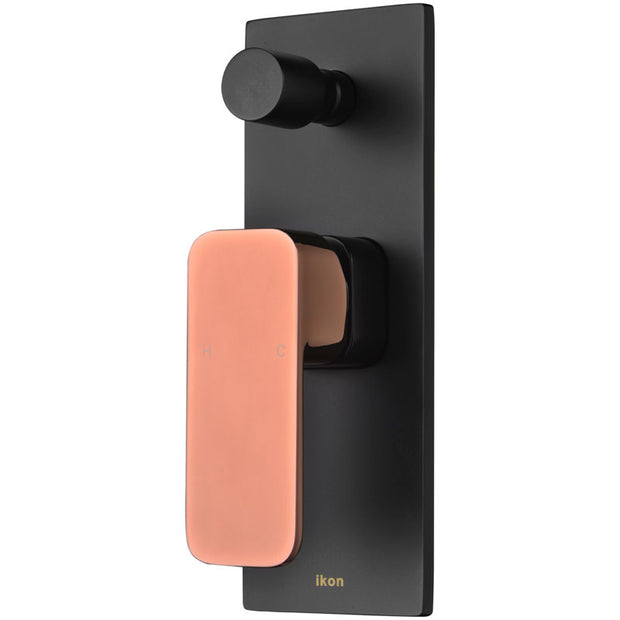 Ikon Seto Wall Mixer Diverter in Matte Black / Rose Gold