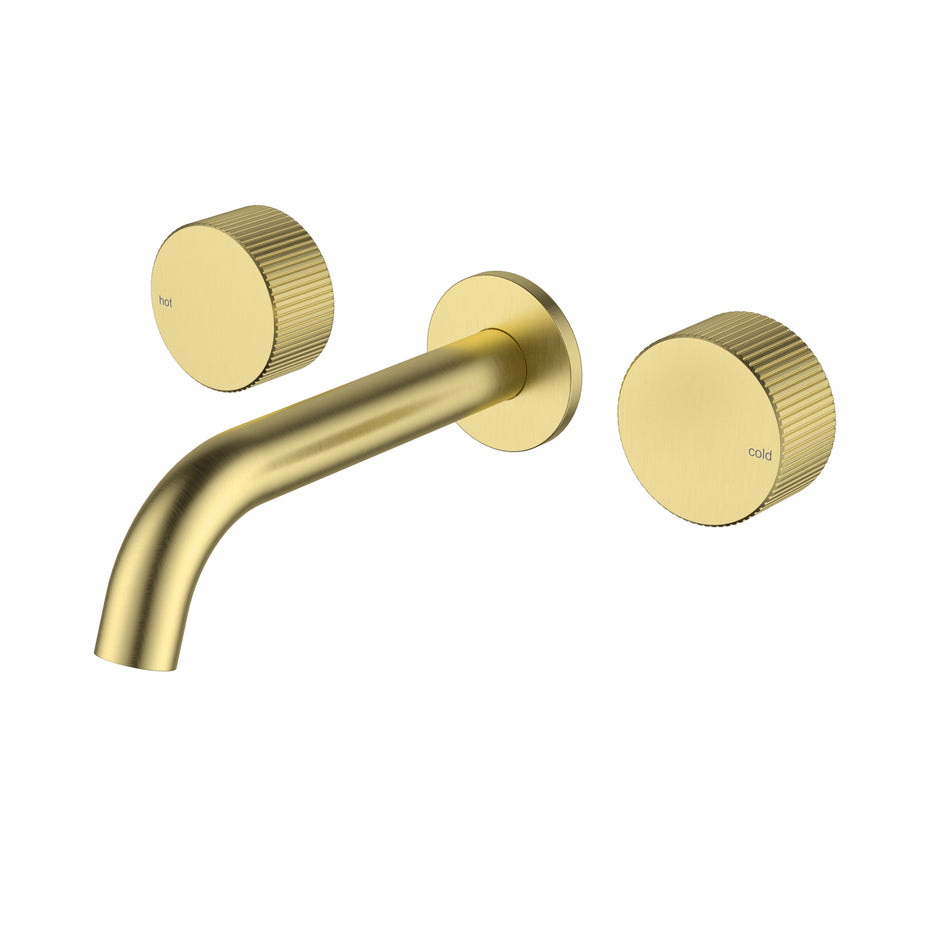 Ikon Soko 1/4 Turn Ceramic Disc Wall Basin Set in Brushed Gold