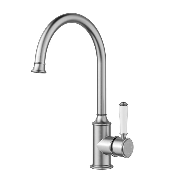 Ikon Clasico Sink Mixer Gooseneck with Ceramic Handle in Brushed Nickel