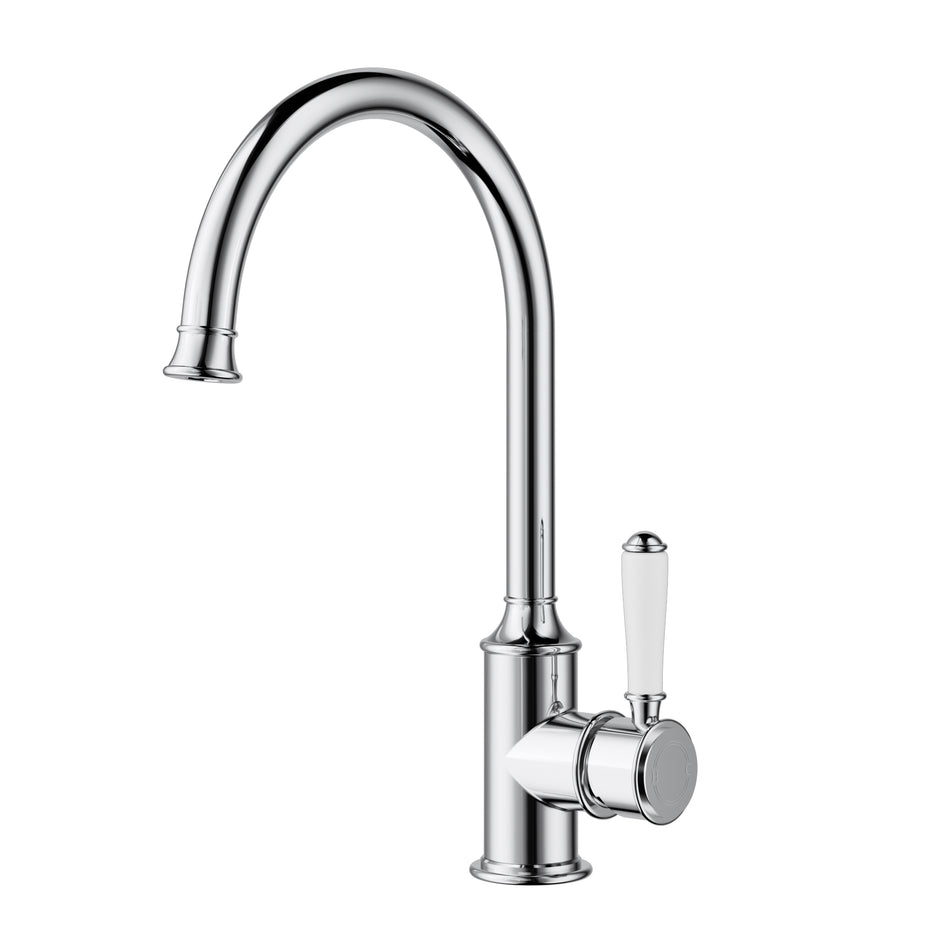 Ikon Clasico Sink Mixer Gooseneck with Ceramic Handle in Chrome