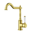 Ikon Clasico Sink Mixer Hook Spout with Ceramic Handle in Brushed Gold
