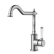 Ikon Clasico Sink Mixer Hook Spout with Ceramic Handle in Brushed Nickel