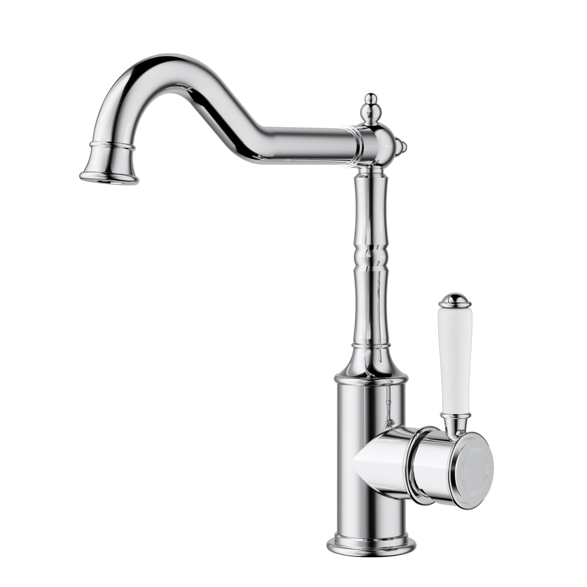 Ikon Clasico Sink Mixer Hook Spout with Ceramic Handle in Chrome