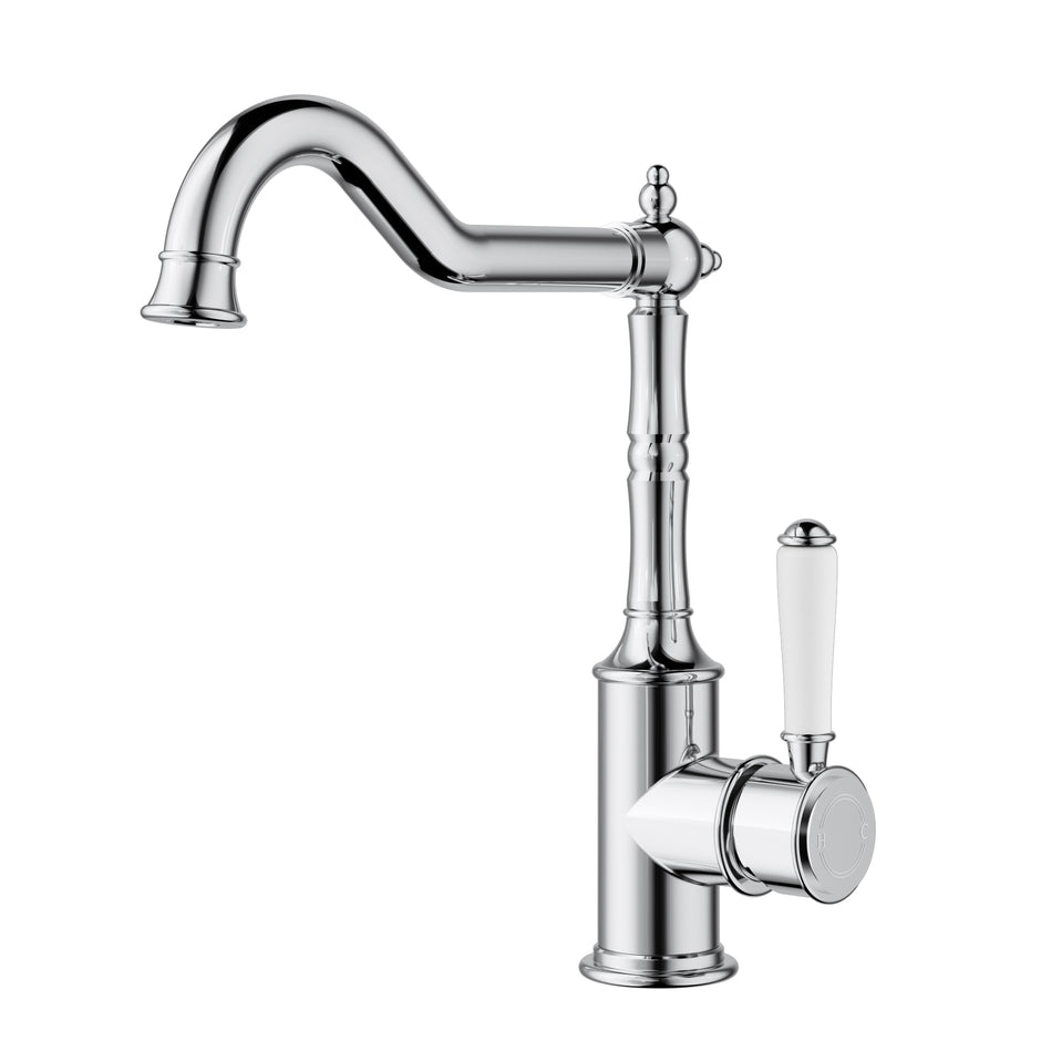 Ikon Clasico Sink Mixer Hook Spout with Ceramic Handle in Chrome