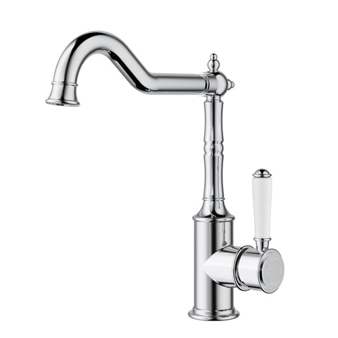 Ikon Clasico Sink Mixer Hook Spout with Ceramic Handle in Chrome