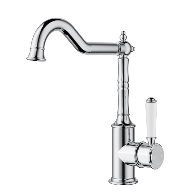 Ikon Clasico Sink Mixer Hook Spout with Ceramic Handle in Chrome