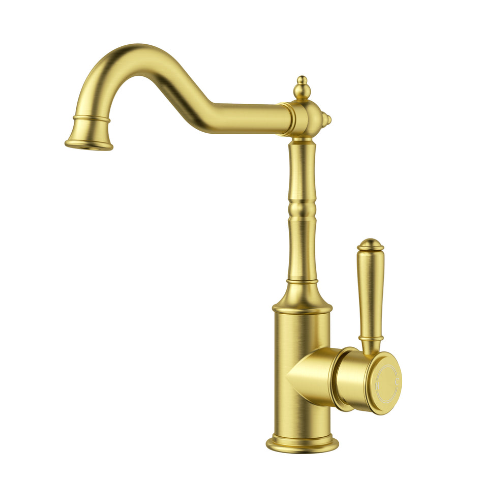 Ikon Clasico Sink Mixer Hook Spout in Brushed Gold