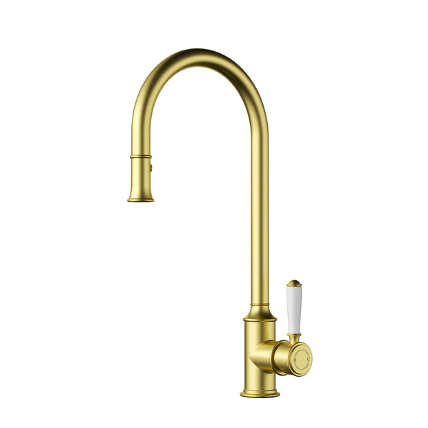 Ikon Clasico Sink Mixer Pull-Out with Ceramic Handle in Brushed Gold
