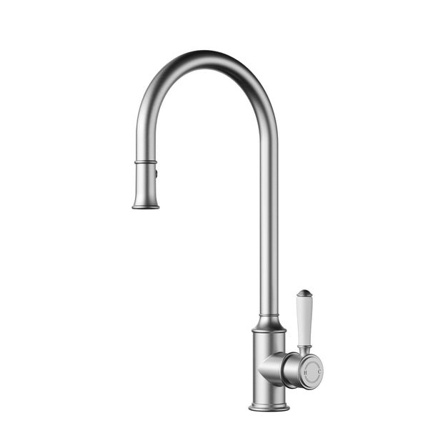Ikon Clasico Sink Mixer Pull-Out with Ceramic Handle in Brushed Nickel