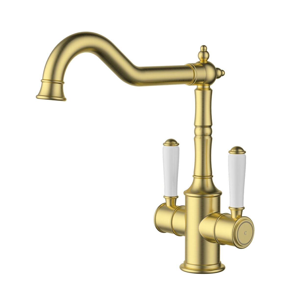 Ikon Clasico Sink Mixer Twin Handle with Ceramic Handle in Brushed Gold