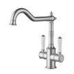 Ikon Clasico Sink Mixer Twin Handle with Ceramic Handle in Brushed Nickel