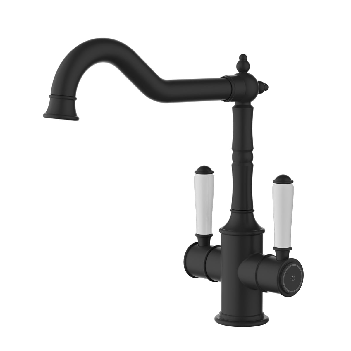 Ikon Clasico Sink Mixer Twin Handle with Ceramic Handle in Matte Black