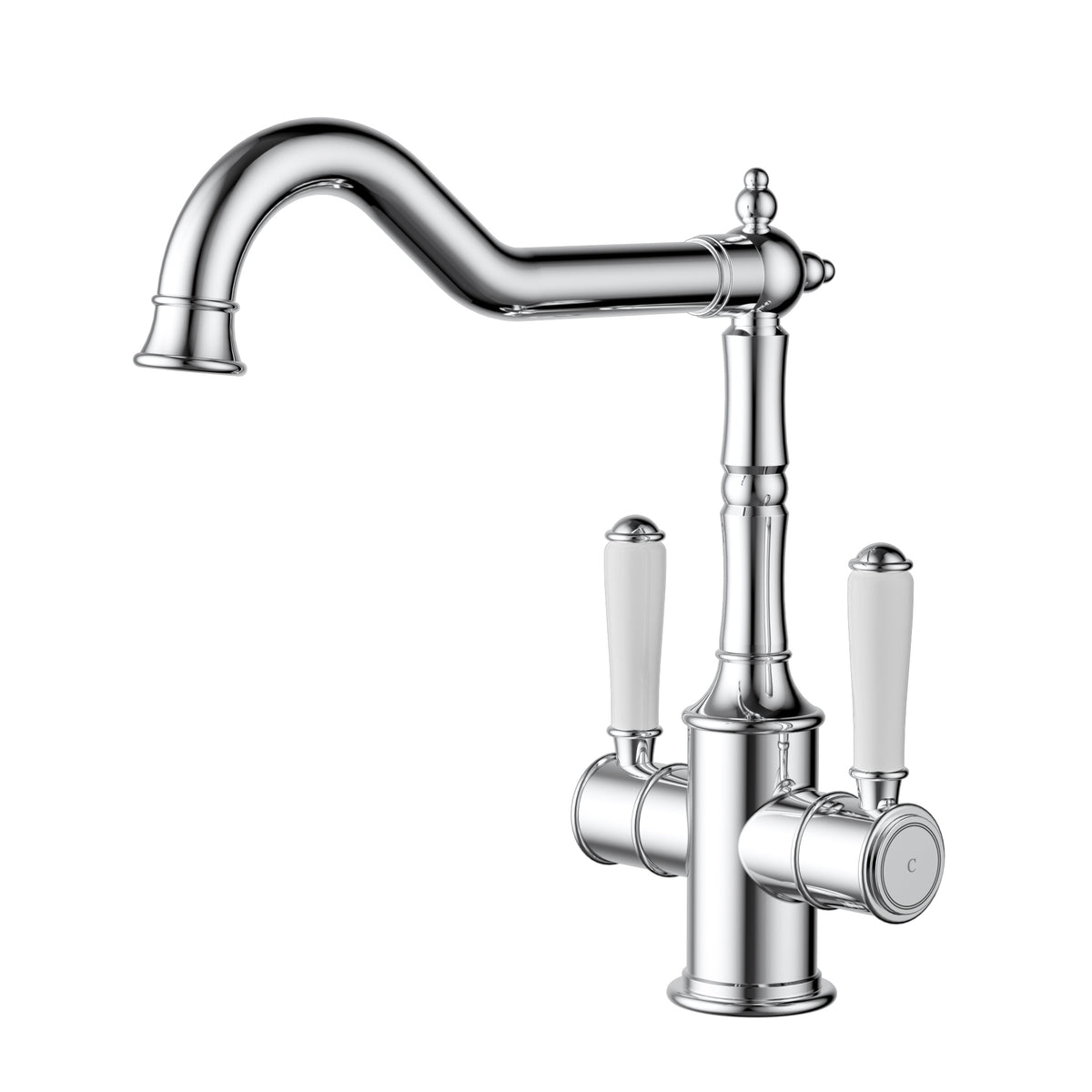 Ikon Clasico Sink Mixer Twin Handle with Ceramic Handle in Chrome
