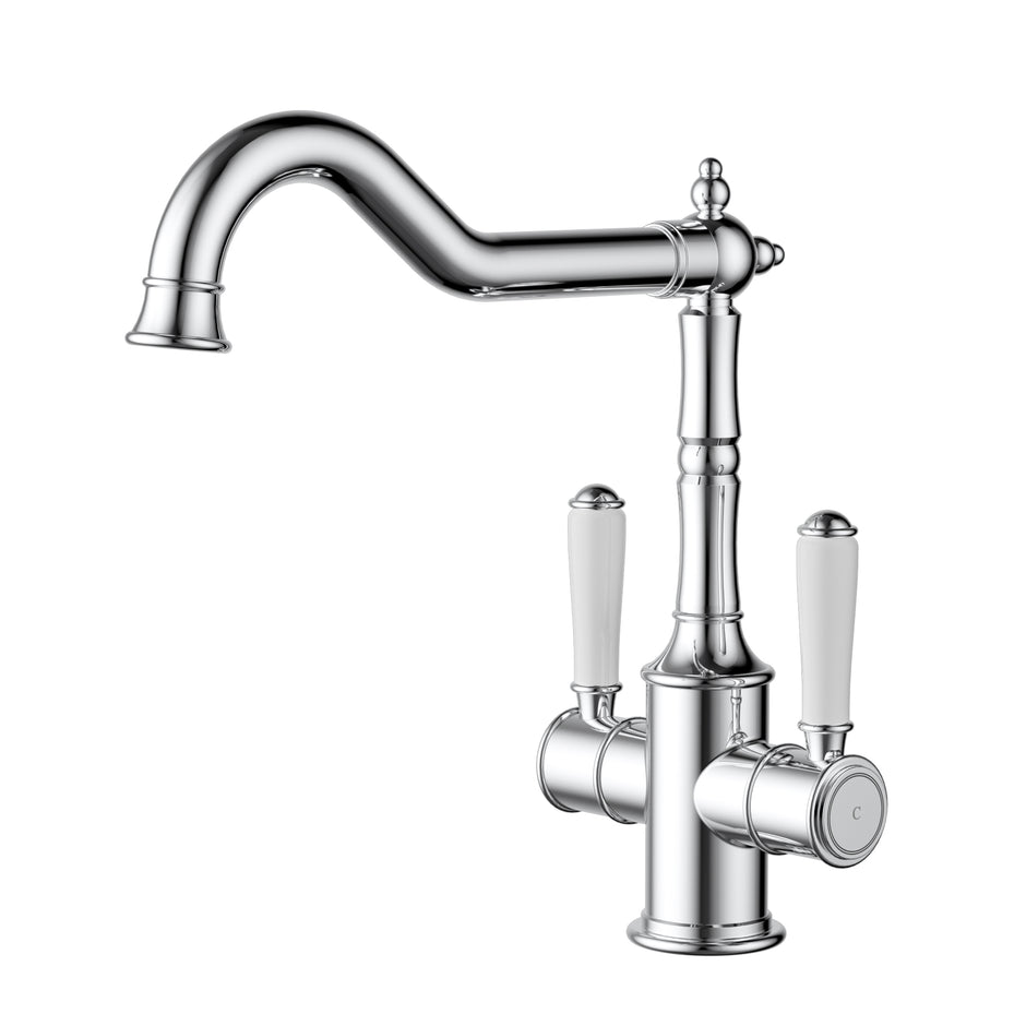 Ikon Clasico Sink Mixer Twin Handle with Ceramic Handle in Chrome