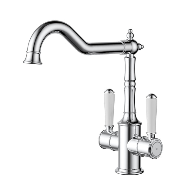 Ikon Clasico Sink Mixer Twin Handle with Ceramic Handle in Chrome