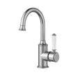 Ikon Clasico Basin Mixer Gooseneck with Ceramic Handle in Brushed Nickel