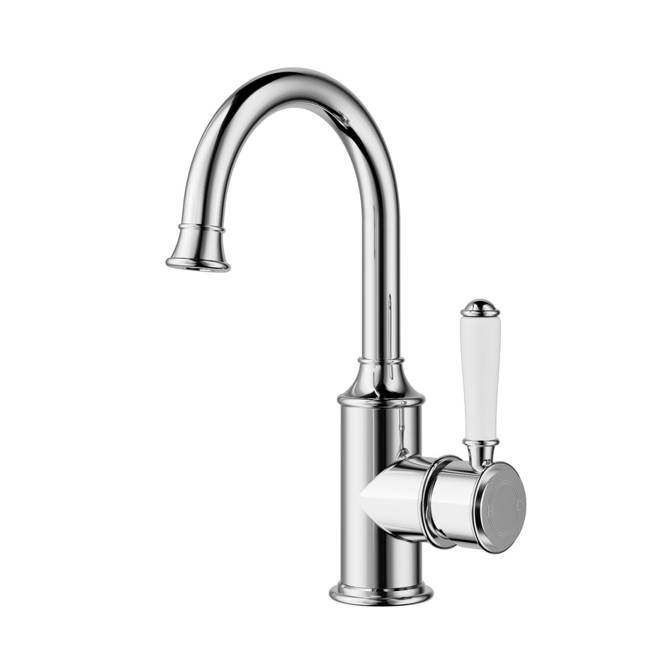 Ikon Clasico Basin Mixer Gooseneck with Ceramic Handle in Chrome