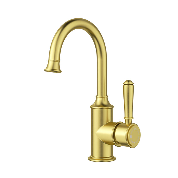 Ikon Clasico Basin Mixer Gooseneck in Brushed Gold