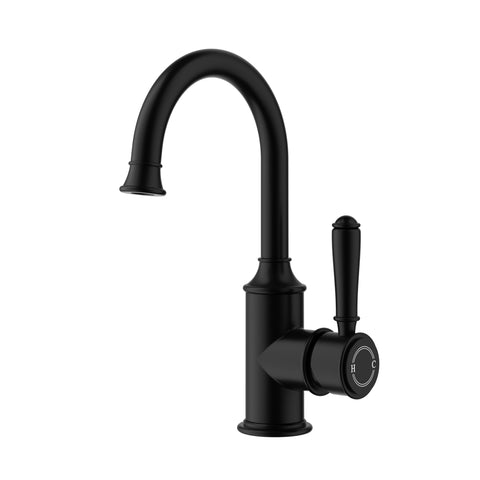 Ikon Clasico Basin Mixer Gooseneck in Matte Black