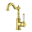 Ikon Clasico Tall Basin Mixer Hook Spout with Ceramic Handle in Brushed Gold