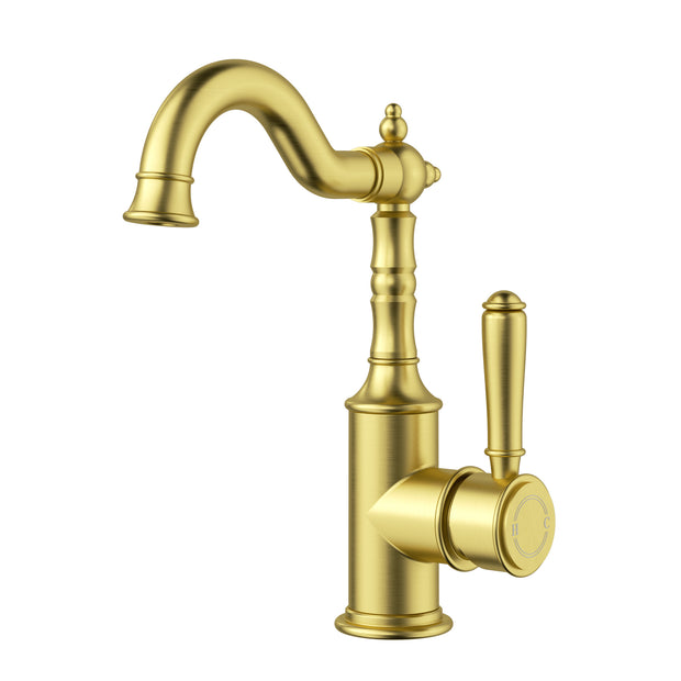 Ikon Clasico Tall Basin Mixer Hook Spout in Brushed Gold