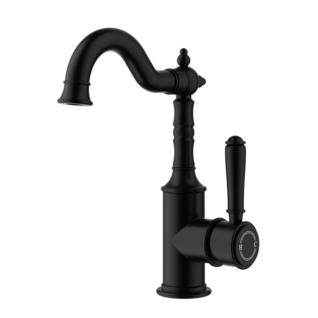 Ikon Clasico Tall Basin Mixer Hook Spout in Matte Black
